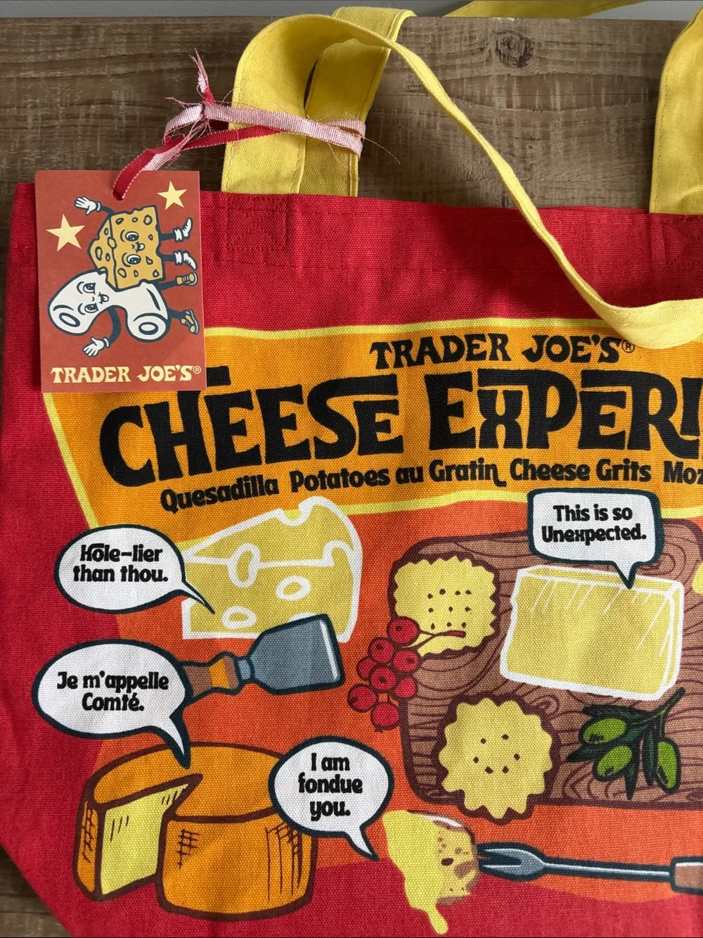 Trader Joe's Red & Yellow 'Cheese Experience' Tote Bag. 💯 cotton. NWT.